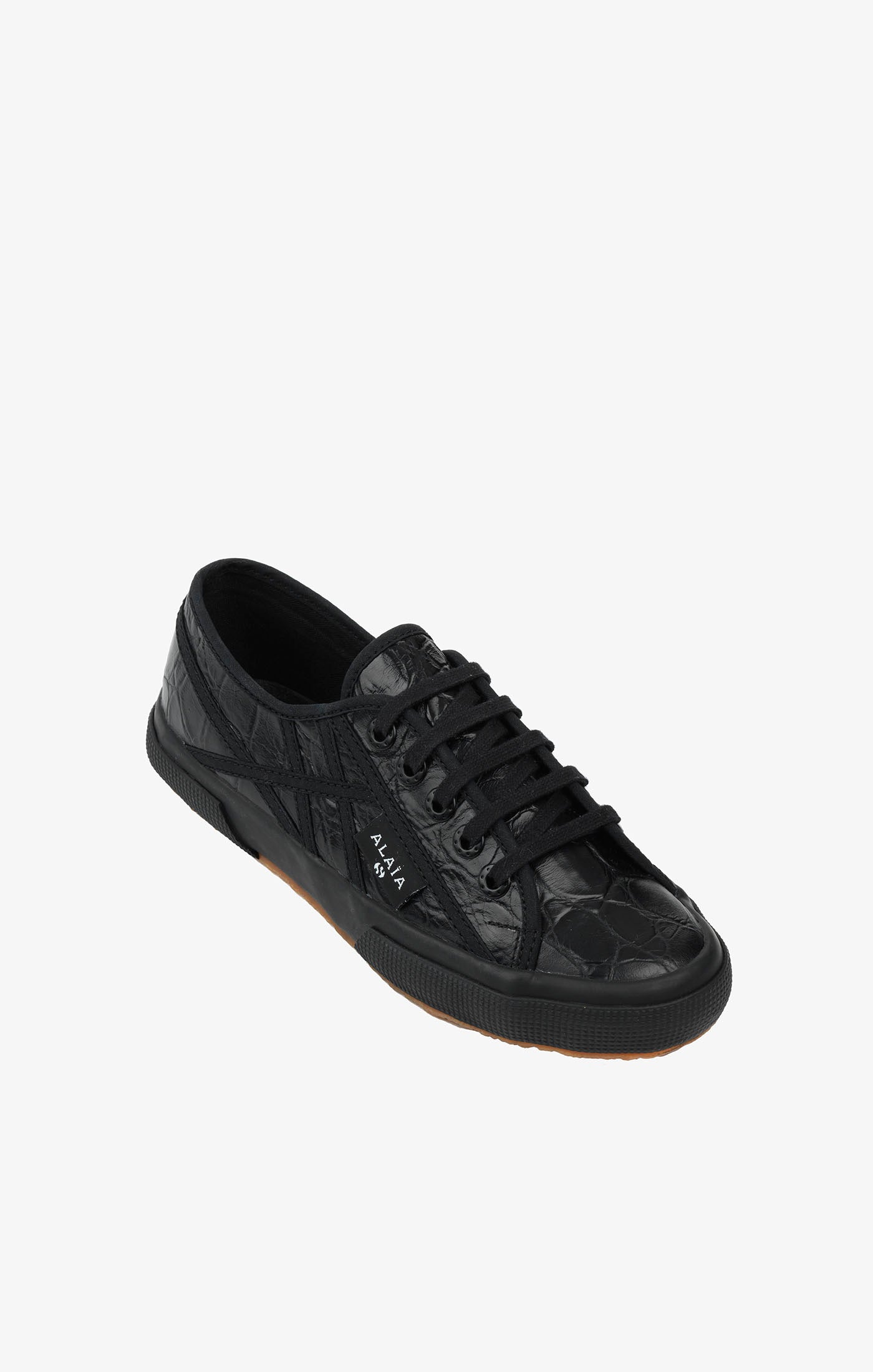 Croco embossed leather trainers - Black