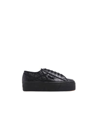 Croco embossed leather trainers - Black