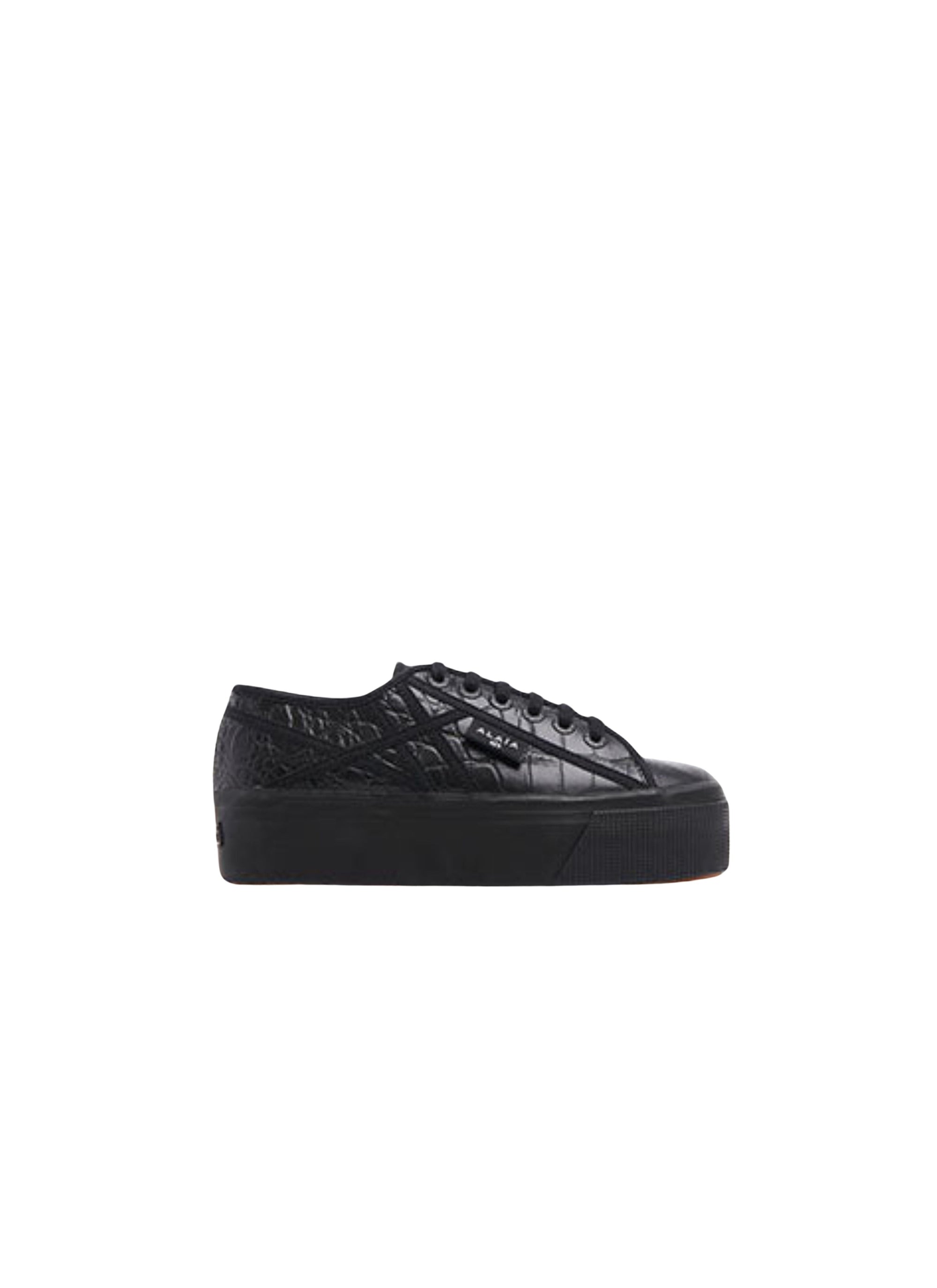 Croco embossed leather trainers - Black