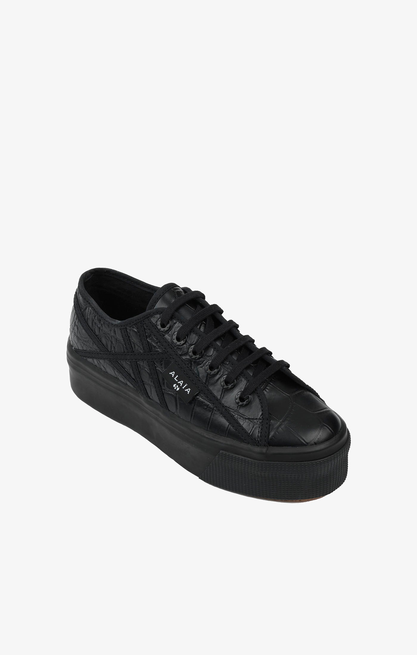 Croco embossed leather trainers - Black