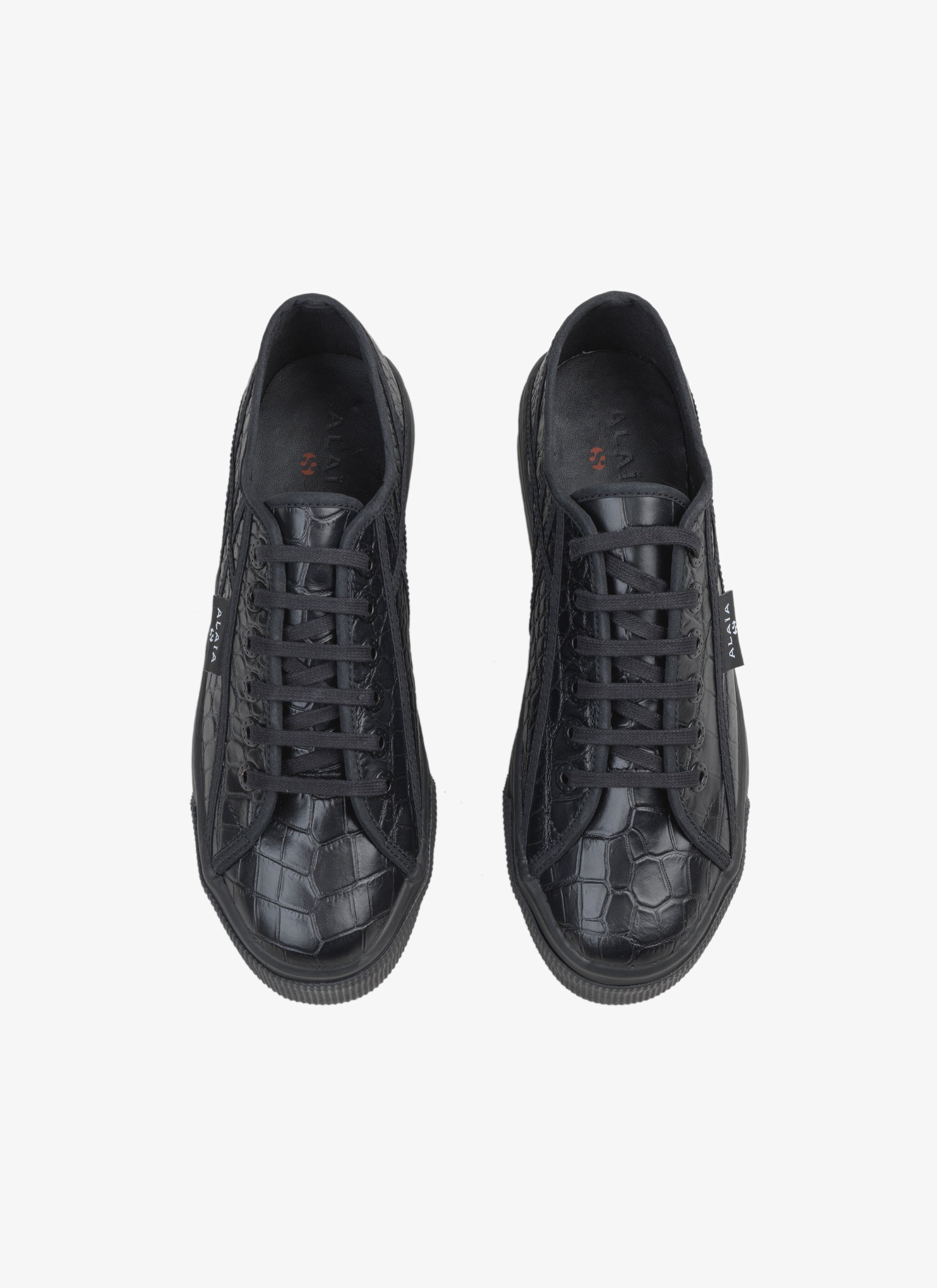 Croco embossed leather trainers - Black
