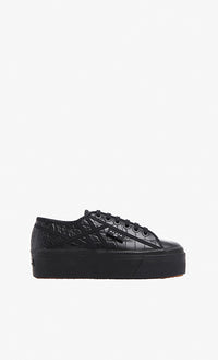 Croco embossed leather trainers - Black