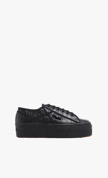 Croco embossed leather trainers - Black