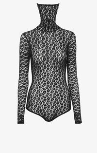 Leopard print lace bodysuit - Black Alaïa