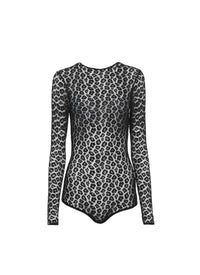 Leopard print lace bodysuit - Black Alaïa
