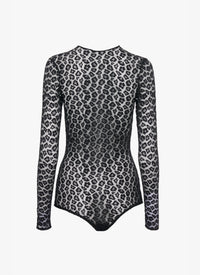 Leopard print lace bodysuit - Black Alaïa