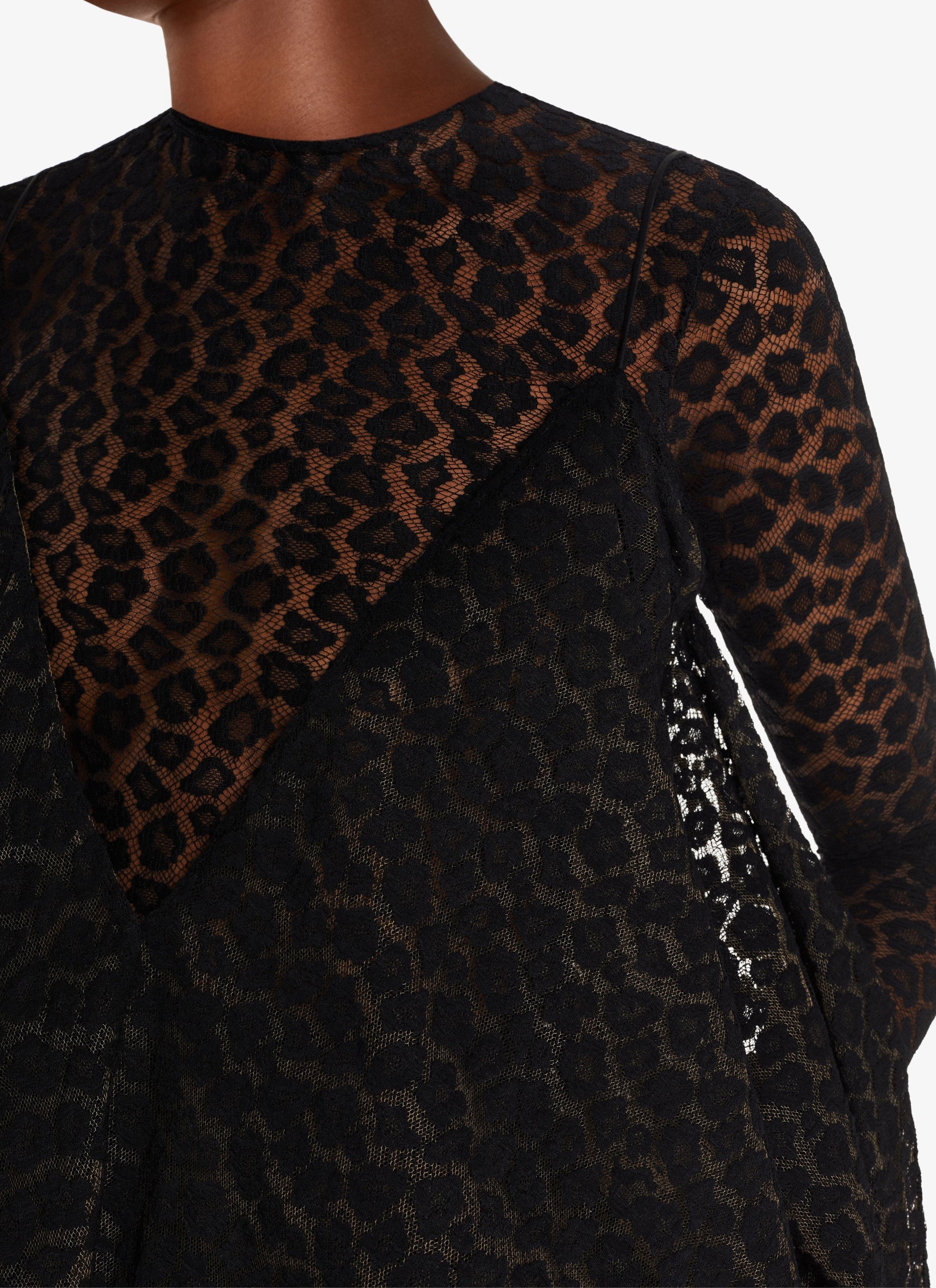 Leopard print lace bodysuit - Black Alaïa