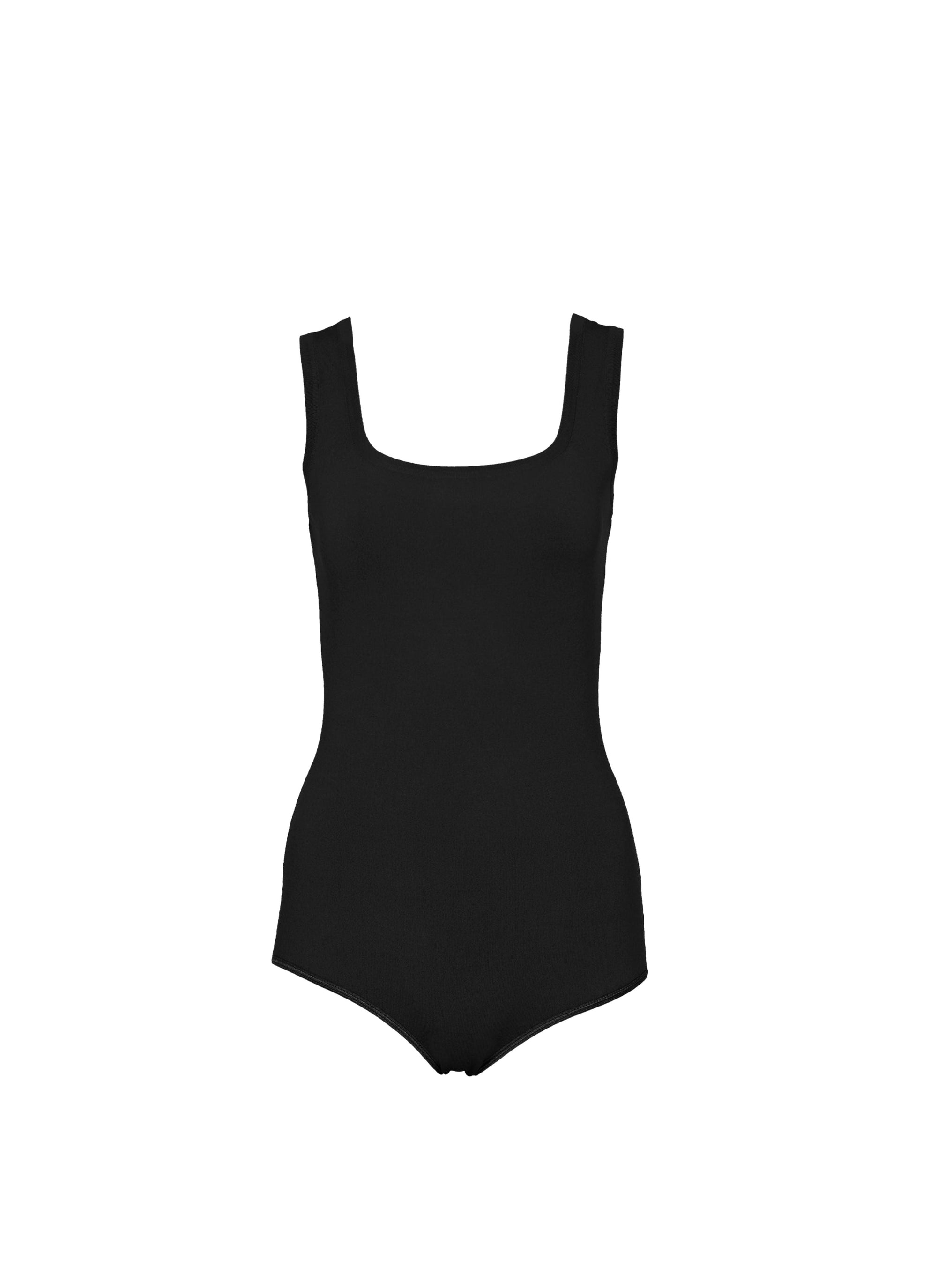 Body col carré classique sans manches - Noir