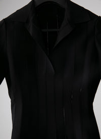 Body col polo manches courtes à rayures ajourées - Noir