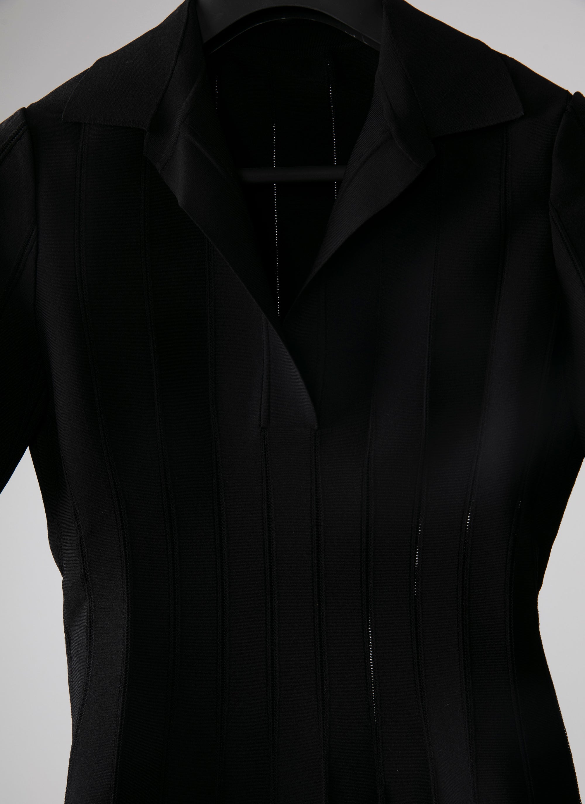 Body col polo manches courtes à rayures ajourées - Noir