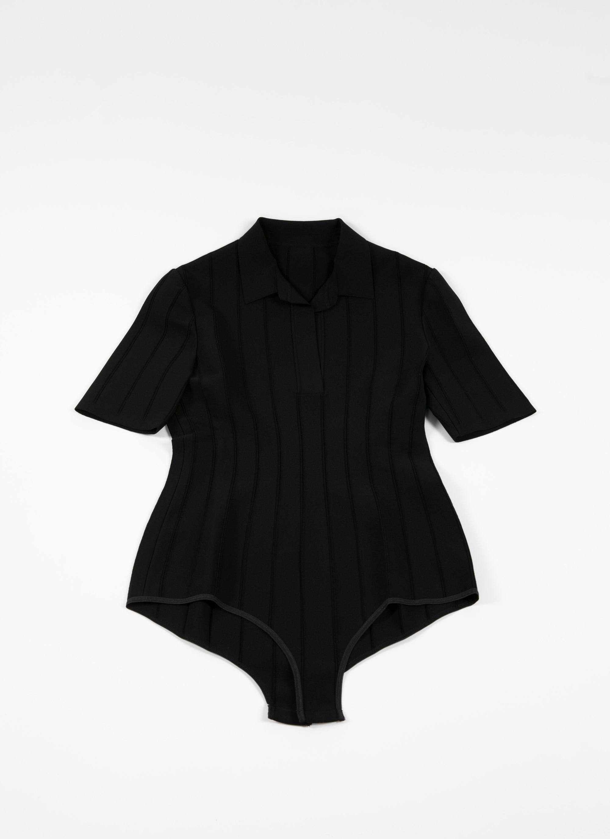Body col polo manches courtes à rayures ajourées - Noir