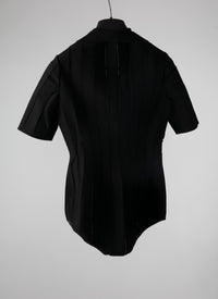 Body col polo manches courtes à rayures ajourées - Noir