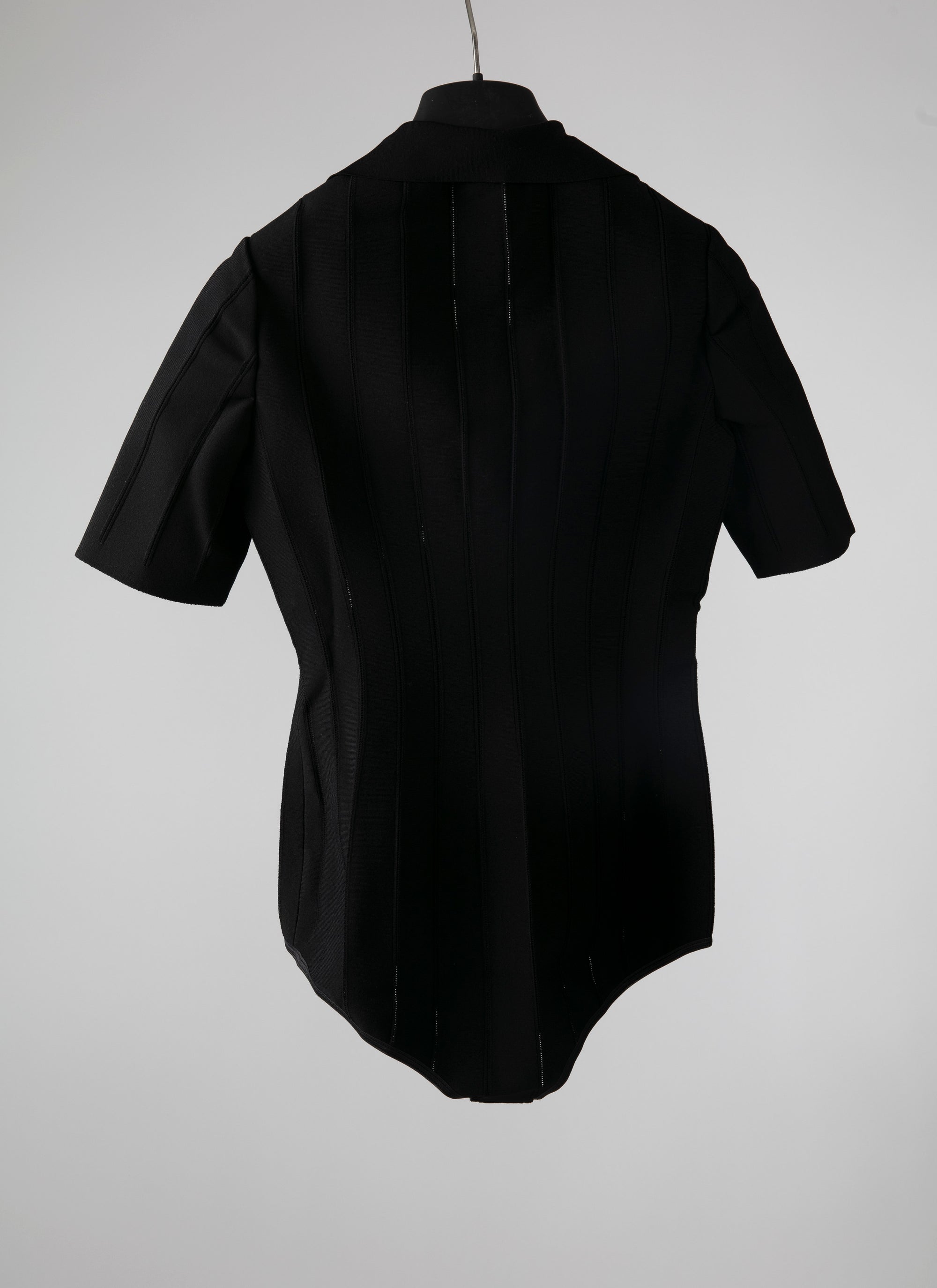 Body col polo manches courtes à rayures ajourées - Noir