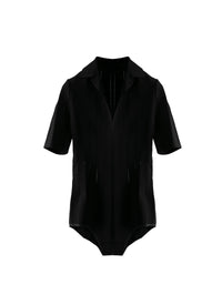 Body col polo manches courtes à rayures ajourées - Noir
