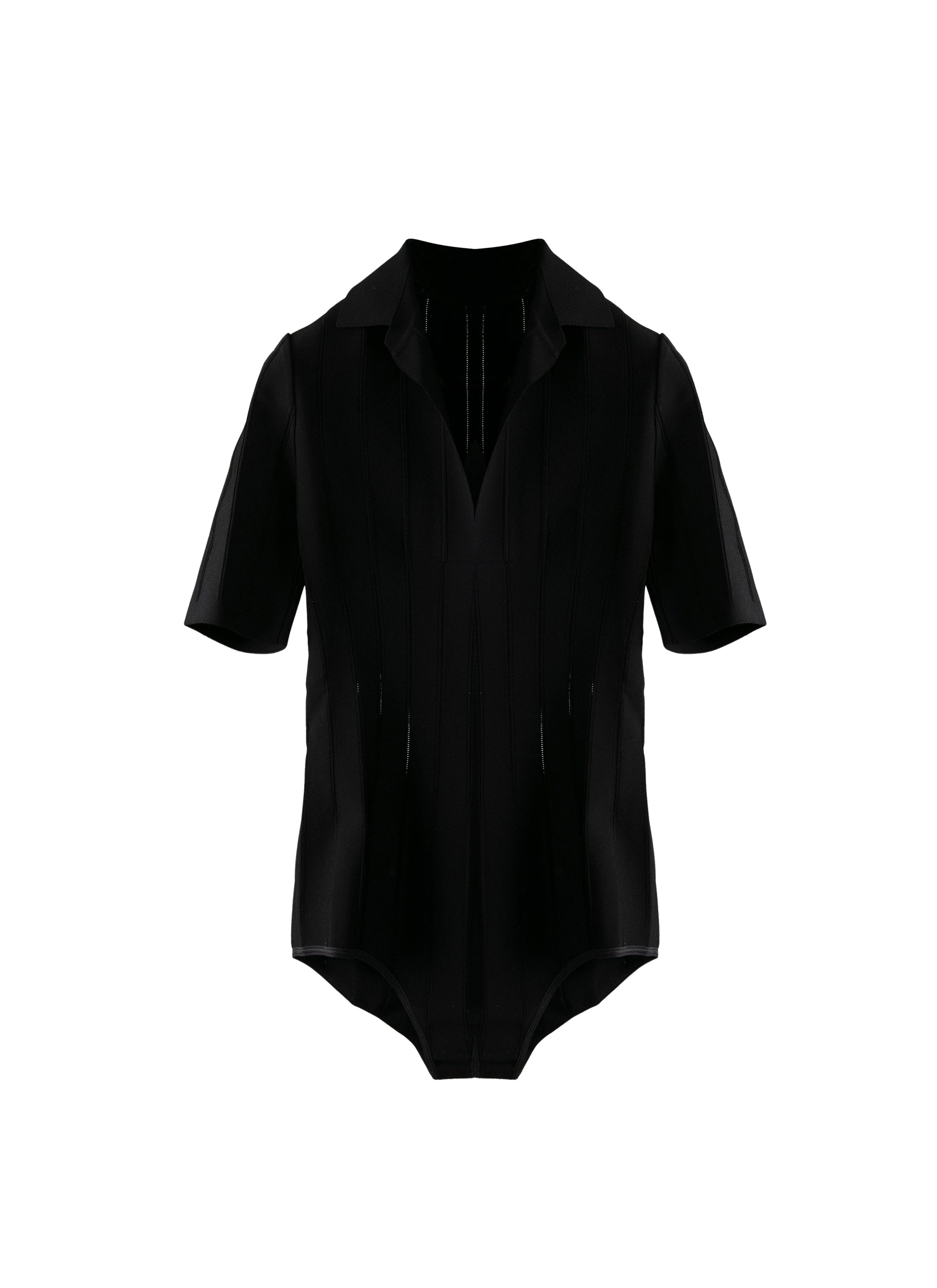 Body col polo manches courtes à rayures ajourées - Noir