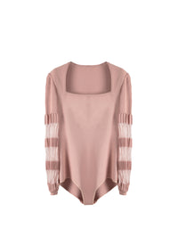 Square open neck fitted bodysuit - Flesh Pink