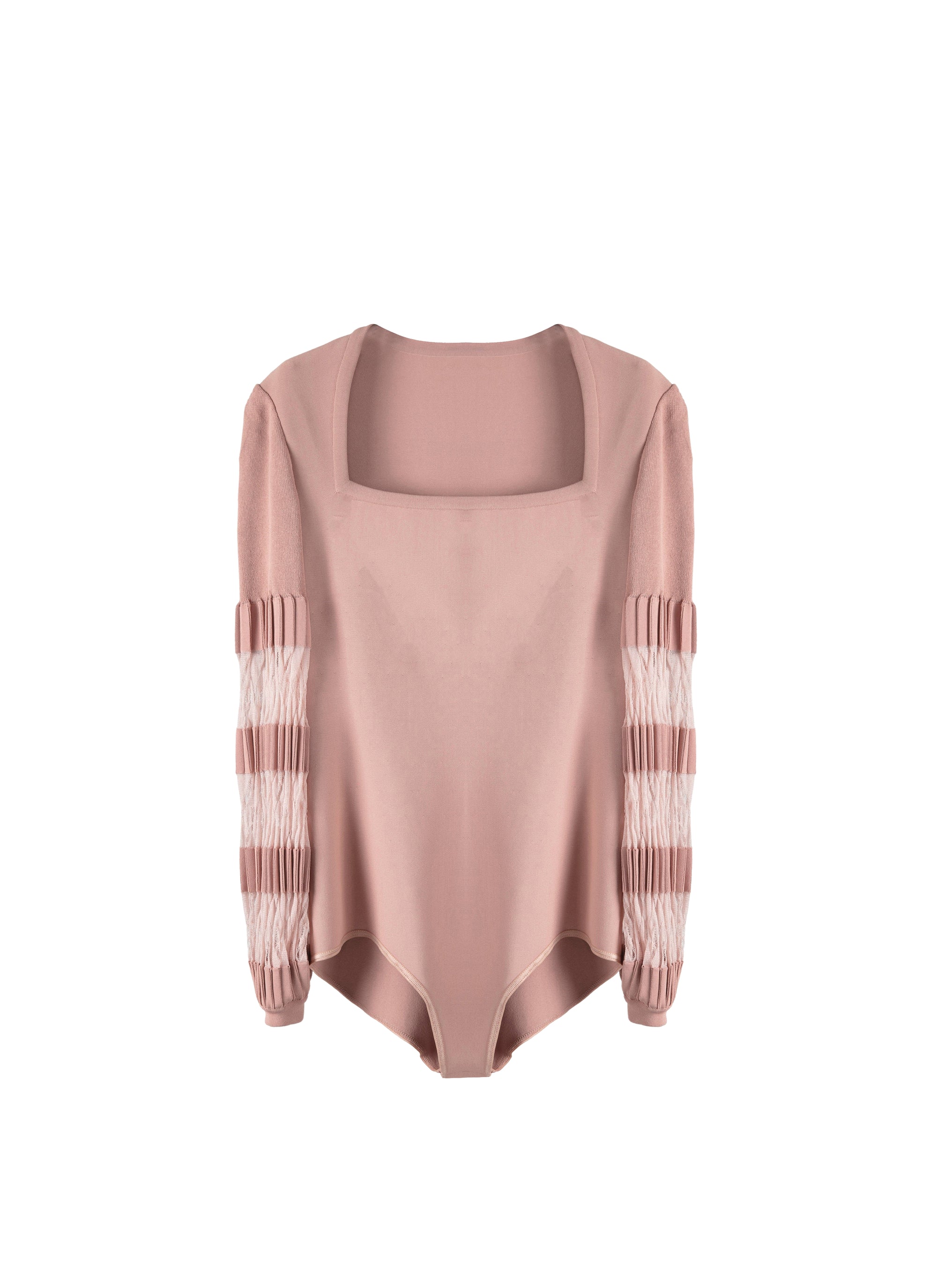Square open neck fitted bodysuit - Flesh Pink