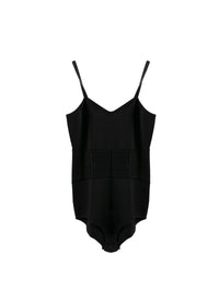 Thin straps bodysuit with cut-out V-neck - Black