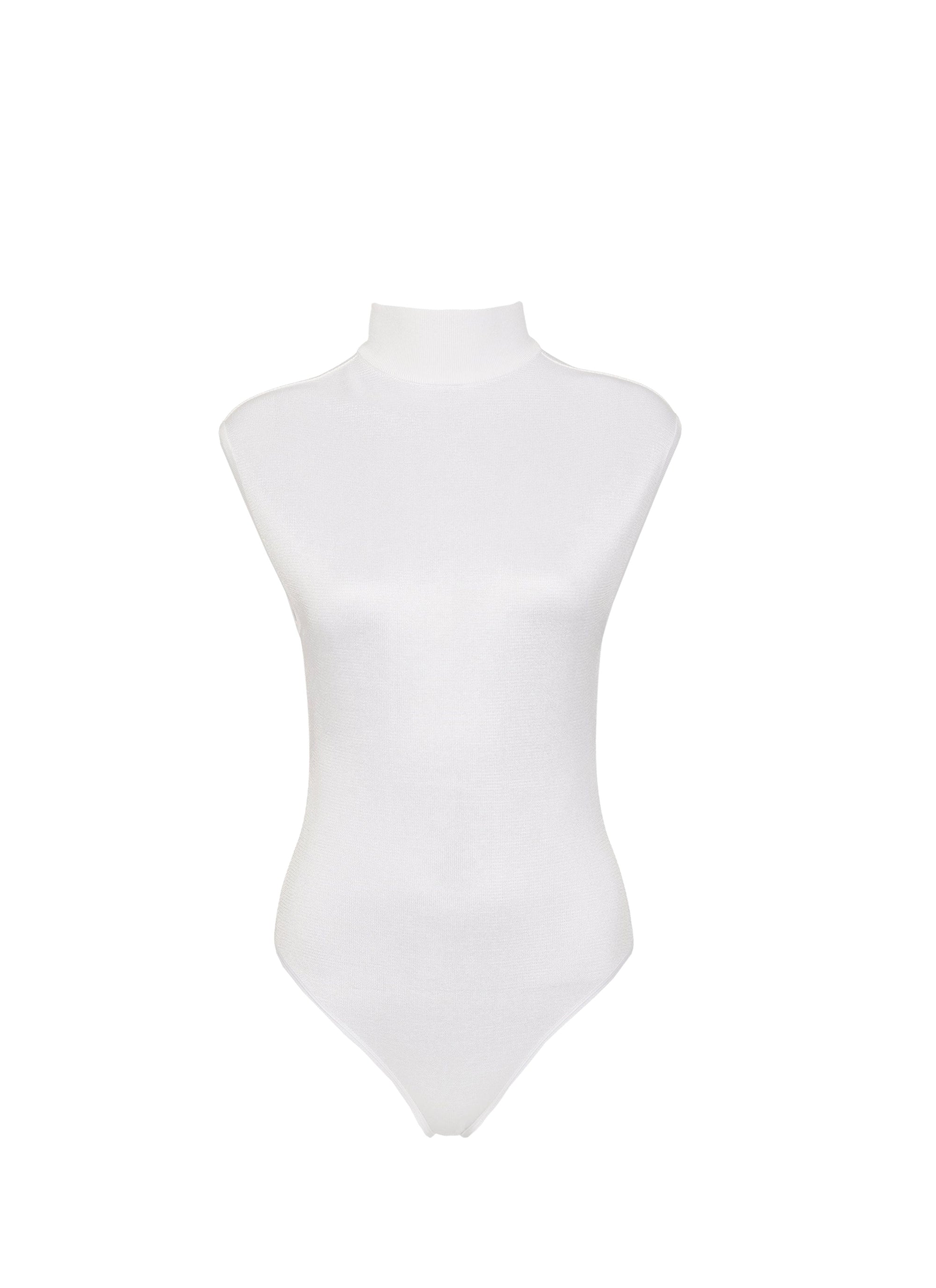 Body à col montant sans manches dos boutonné - Blanc