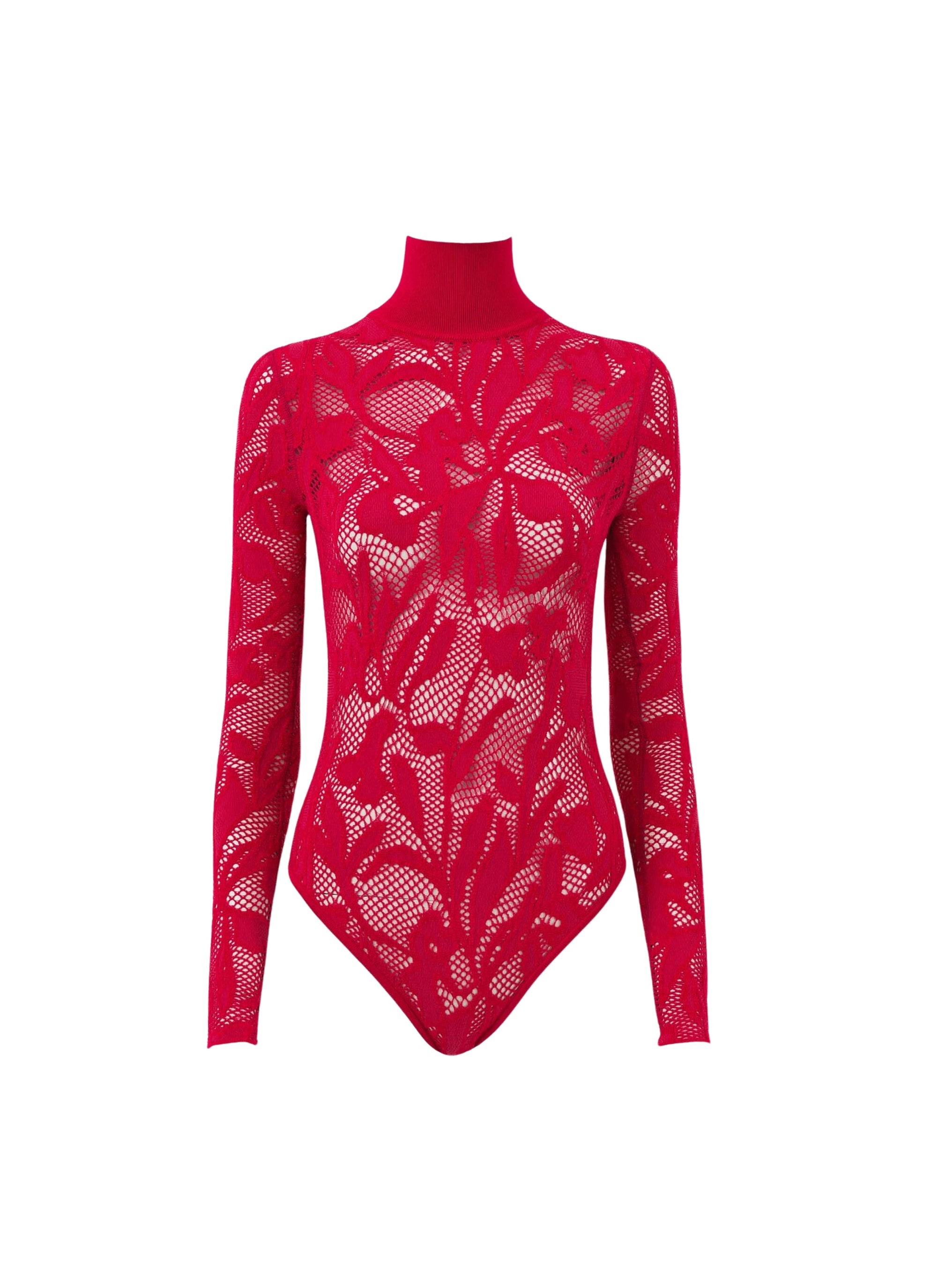 Lace bodysuit with stand-up collar - Fuchsia