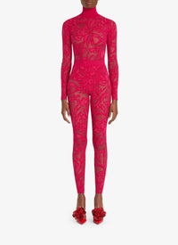 Lace bodysuit with stand-up collar - Fuchsia