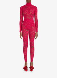 Lace bodysuit with stand-up collar - Dark orange