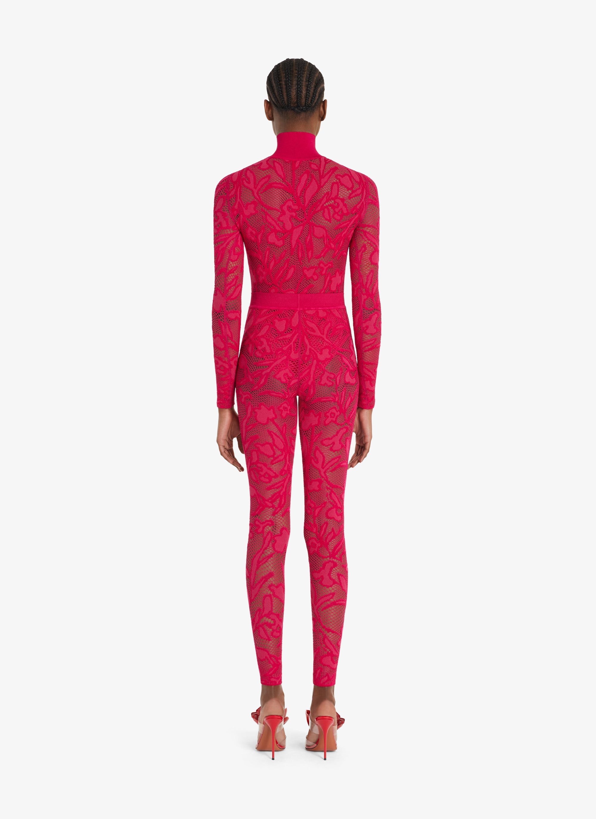 Lace bodysuit with stand-up collar - Dark orange