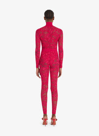 Lace bodysuit with stand-up collar - Fuchsia