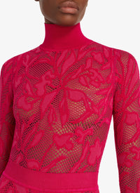 Lace bodysuit with stand-up collar - Dark orange