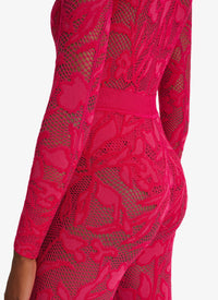 Lace bodysuit with stand-up collar - Dark orange