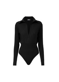 Ambra Long Sleeve Wool Polo Body - Black Alaïa