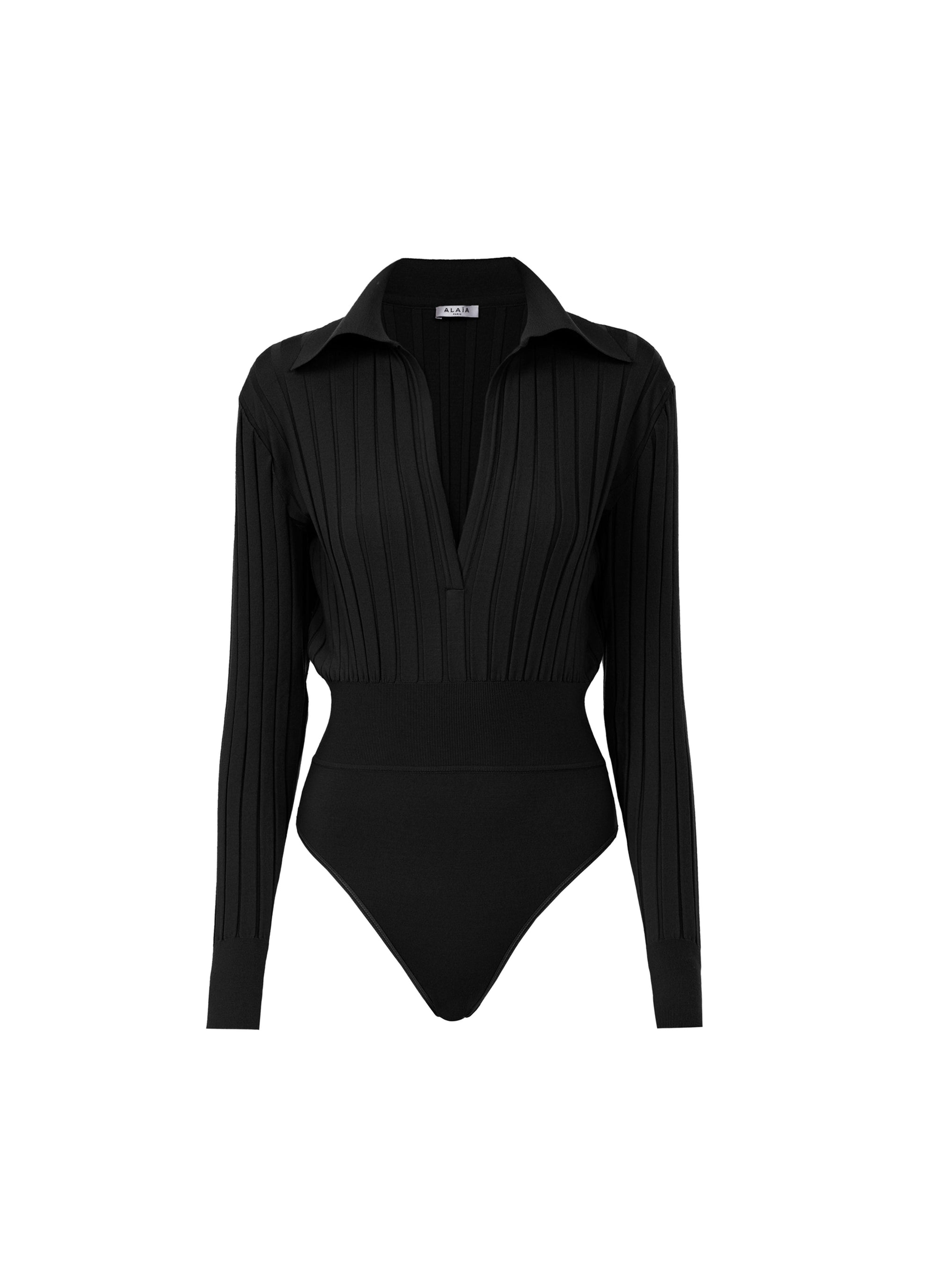Ambra Long Sleeve Wool Polo Body - Black Alaïa