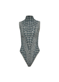 Sleeveless Jacquard Crocodile Bodysuit - White & Opaline