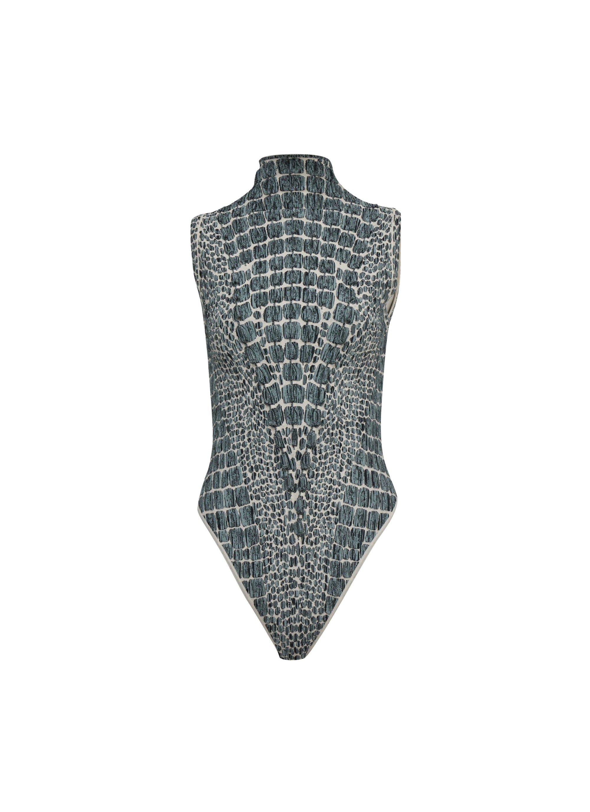 Sleeveless Jacquard Crocodile Bodysuit - White & Opaline