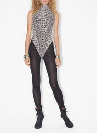 Sleeveless Jacquard Crocodile Bodysuit - White & Opaline