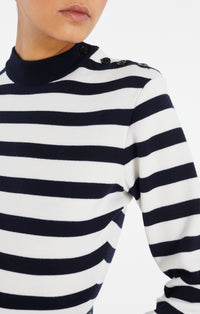 Striped Long Sleeve Wool Bodysuit - Navy & Ivory