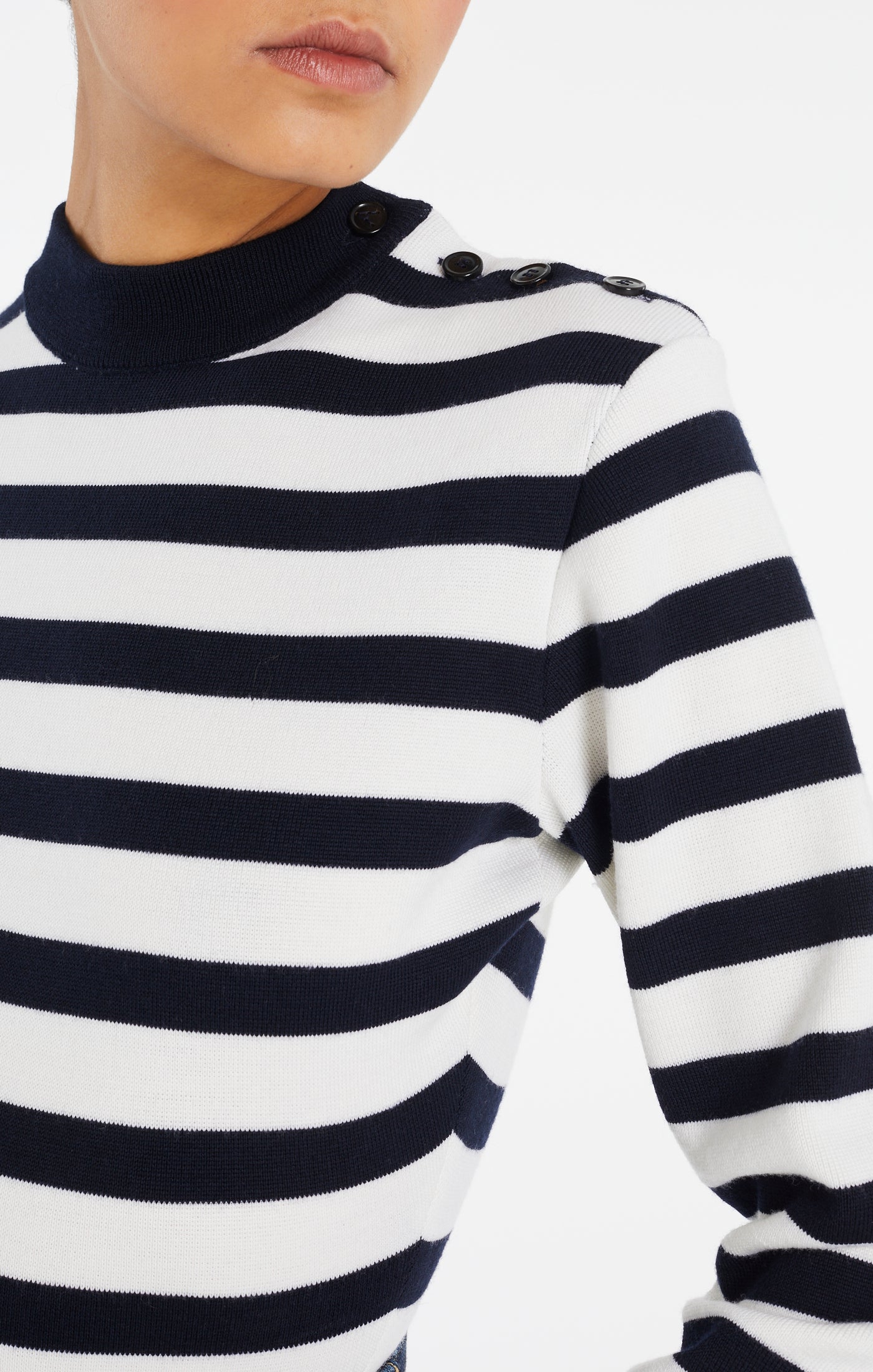 Striped Long Sleeve Wool Bodysuit - Navy & Ivory