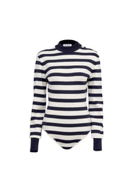 Striped Long Sleeve Wool Bodysuit - Navy & Ivory