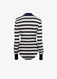 Striped Long Sleeve Wool Bodysuit - Navy & Ivory