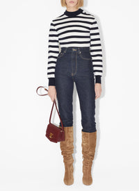 Striped Long Sleeve Wool Bodysuit - Navy & Ivory