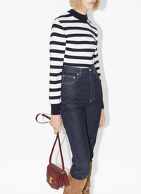 Striped Long Sleeve Wool Bodysuit - Navy & Ivory