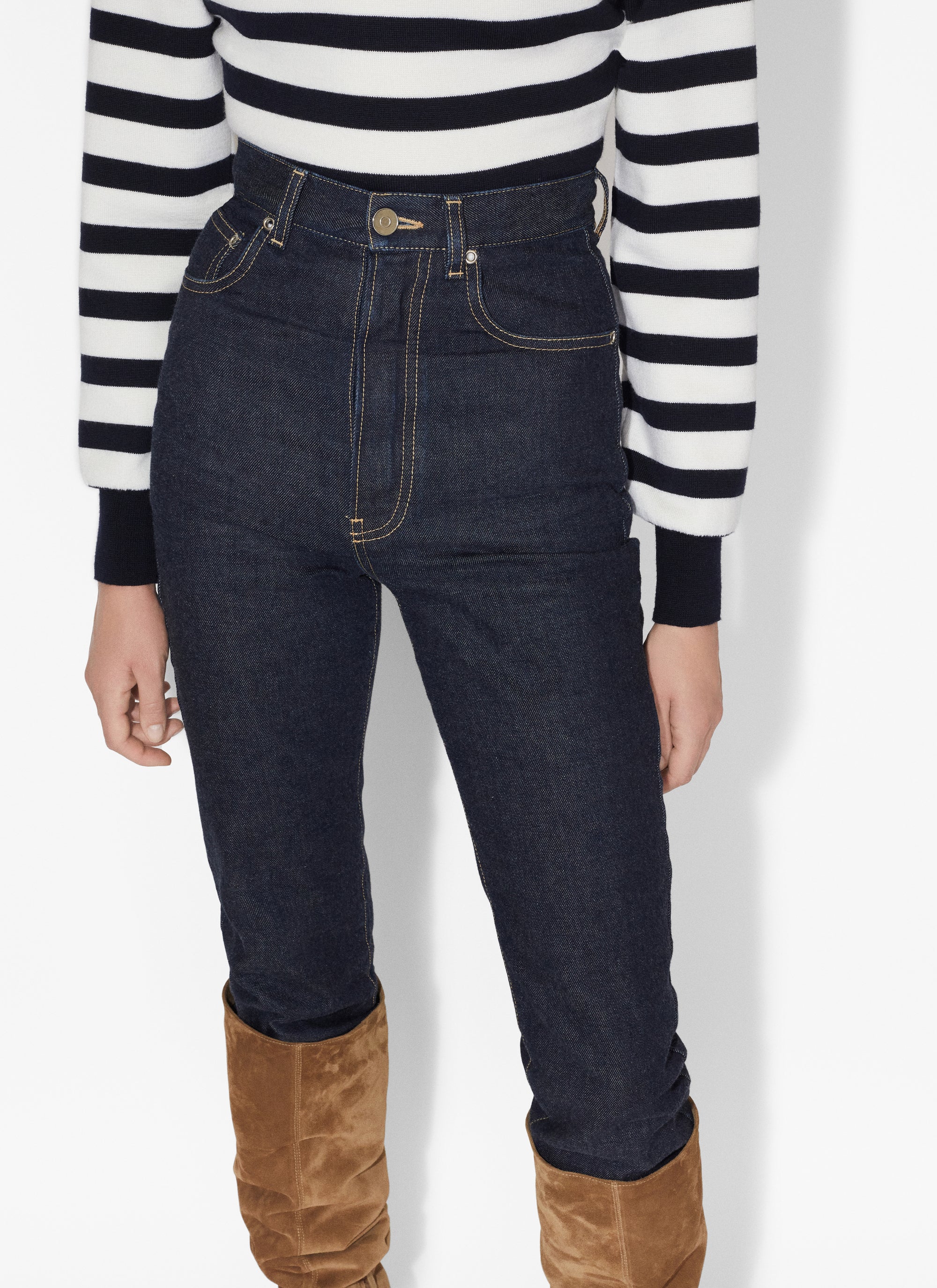 Striped Long Sleeve Wool Bodysuit - Navy & Ivory
