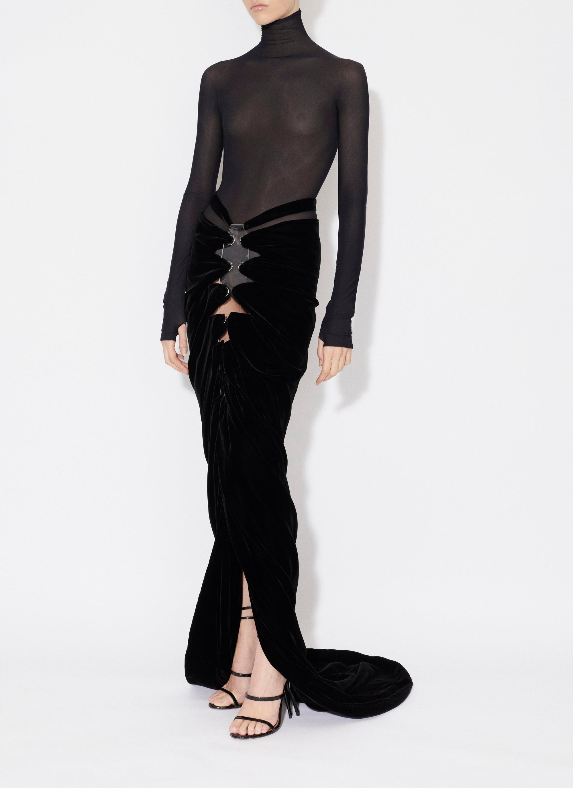 Body en transparence à manches longues en laine - Noir Alaïa