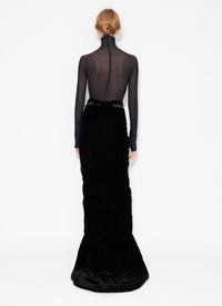 Long-sleeved sheer bodysuit in wool - Dark green