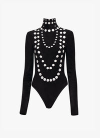 Body perles à manches longues - Noir & Blanc