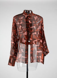 Chemise ceinturée transparente à motifs géométriques - Rose & Rouge