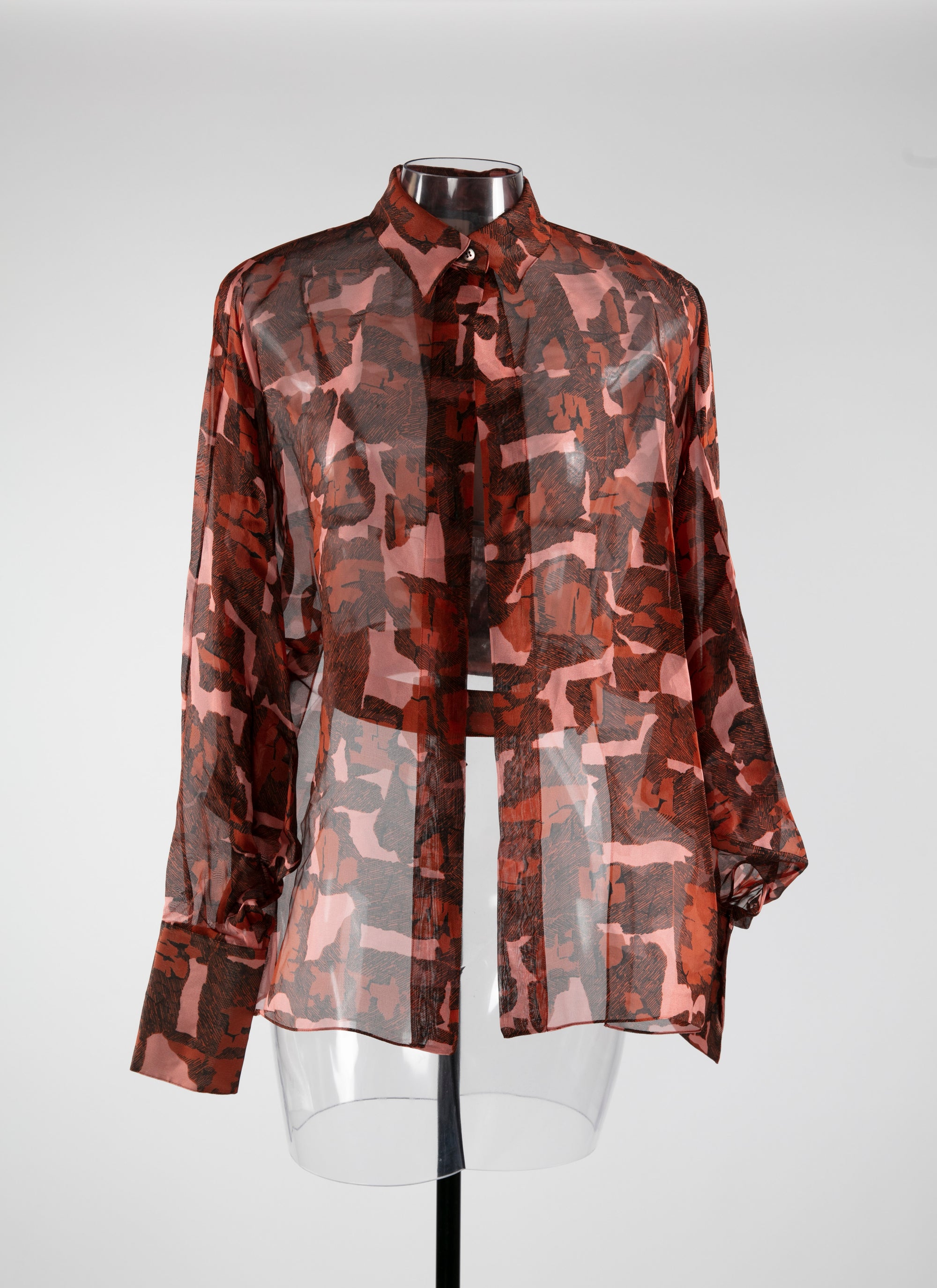 Chemise ceinturée transparente à motifs géométriques - Rose & Rouge