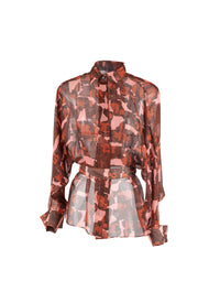 Chemise ceinturée transparente à motifs géométriques - Rose & Rouge