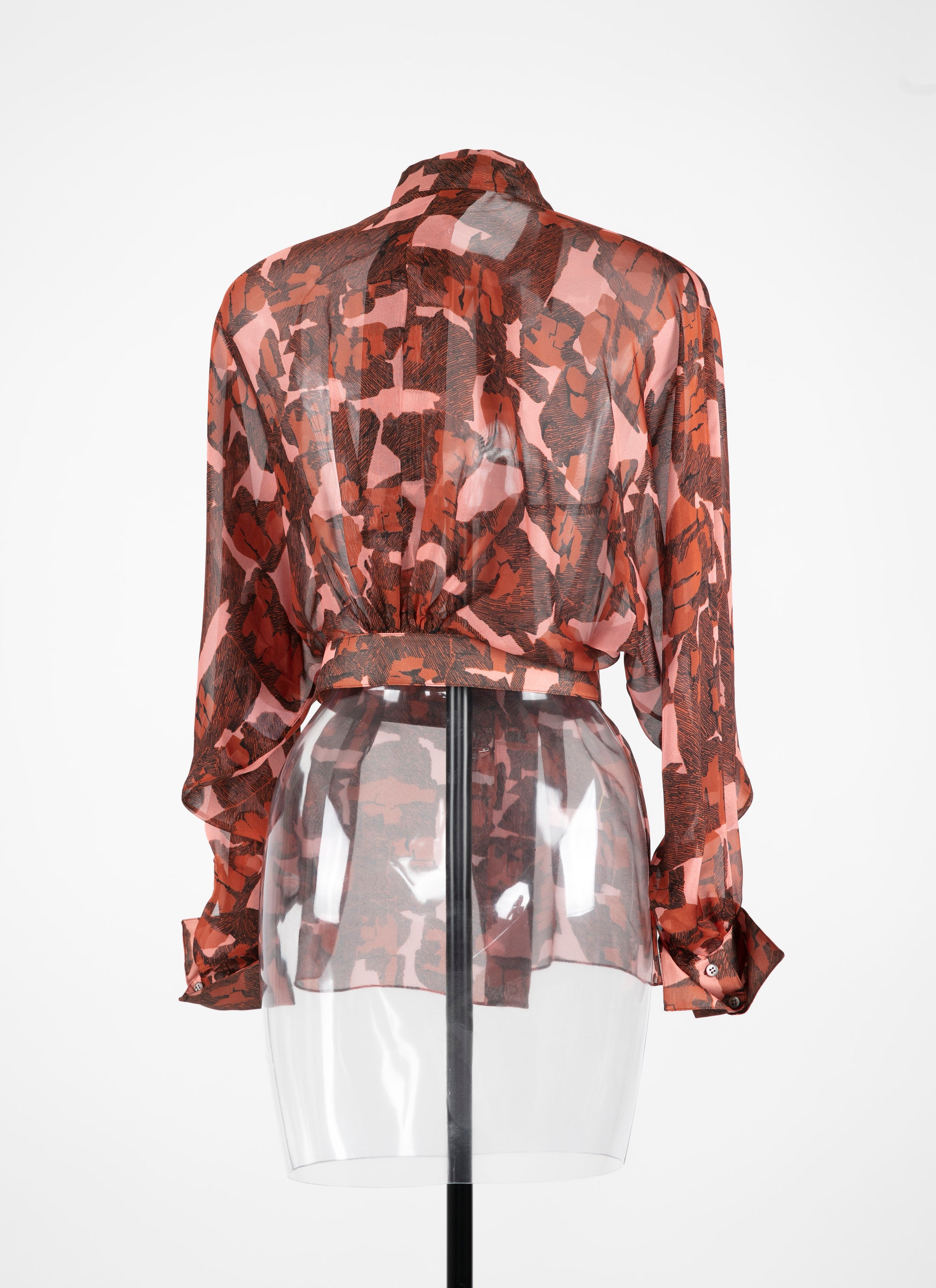Chemise ceinturée transparente à motifs géométriques - Rose & Rouge