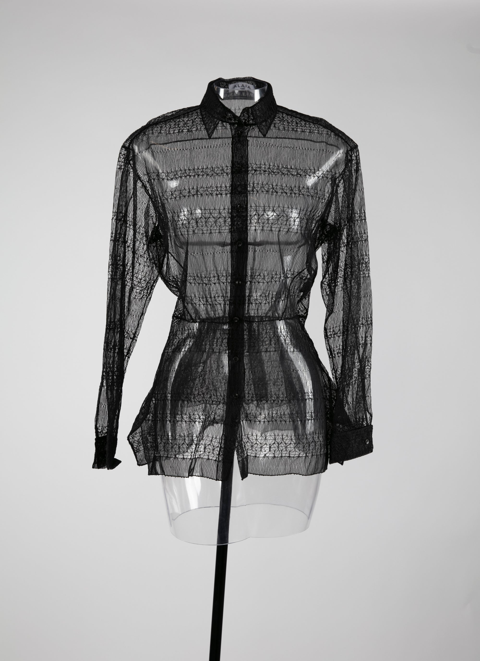Chemise basque transparente à petit motifs - Noir